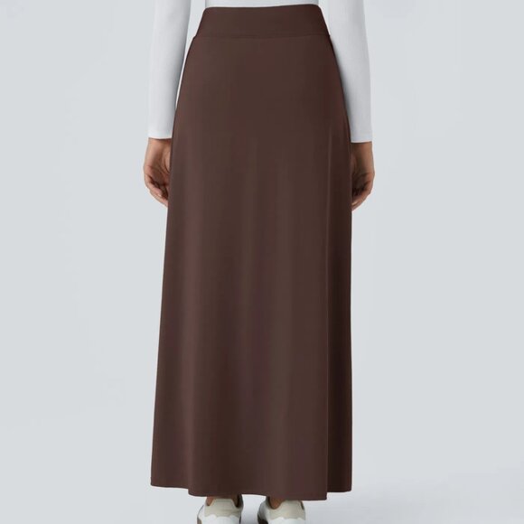 HALARA High Waist 2 In 1 Split Brown Maxi Skort Skirt Buckle Size Large NWT - Picture 5 of 7